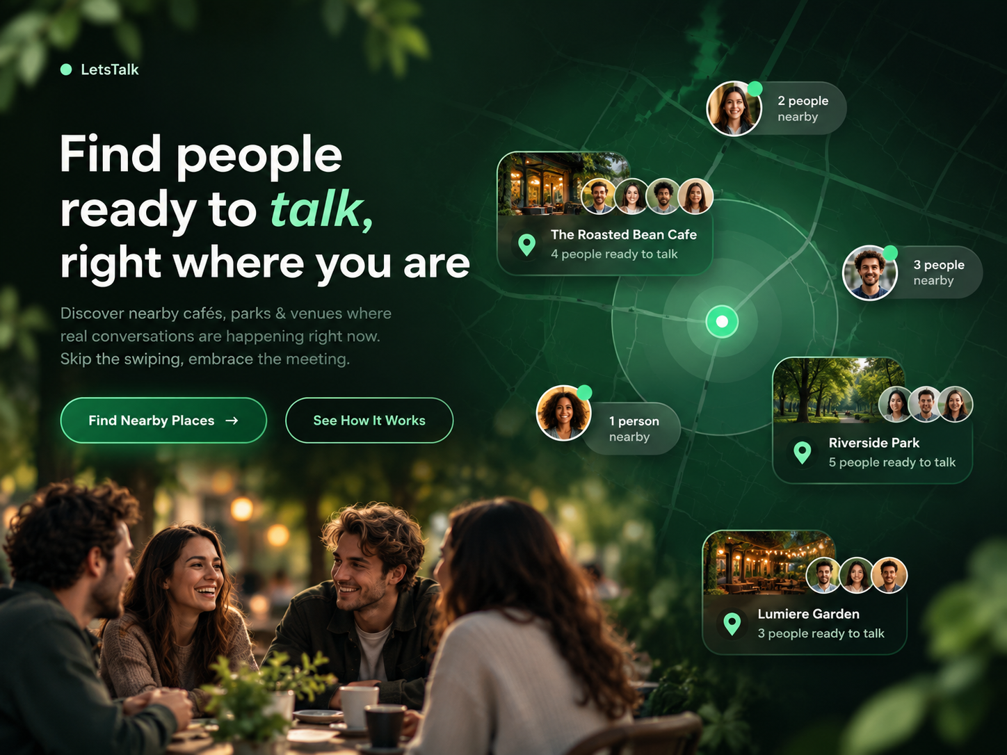 LetsTalk nearby places and in-person conversations in green project artwork
