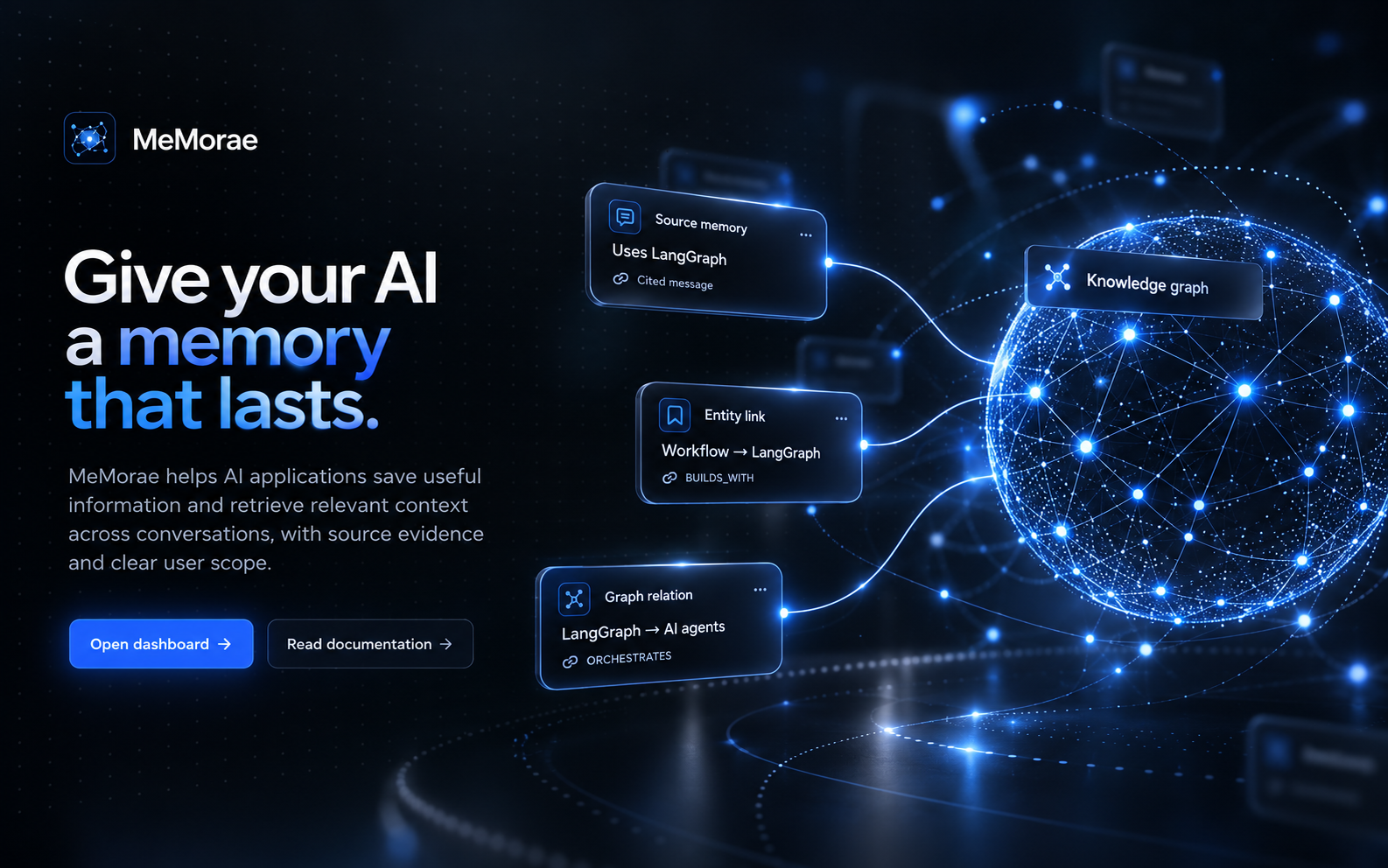 MeMorae memory graph and source links in blue project artwork